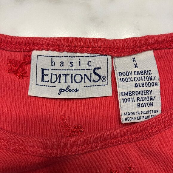 Basic Editions Plus Red Embroidered Tank Top Size 2X - Picture 2 of 6
